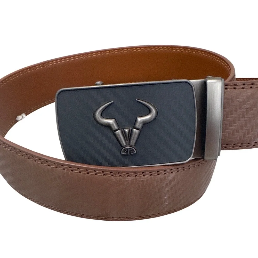 BULLIANT leather ratchet belt carbon fiber texture zinc alloy automatic buckle‎